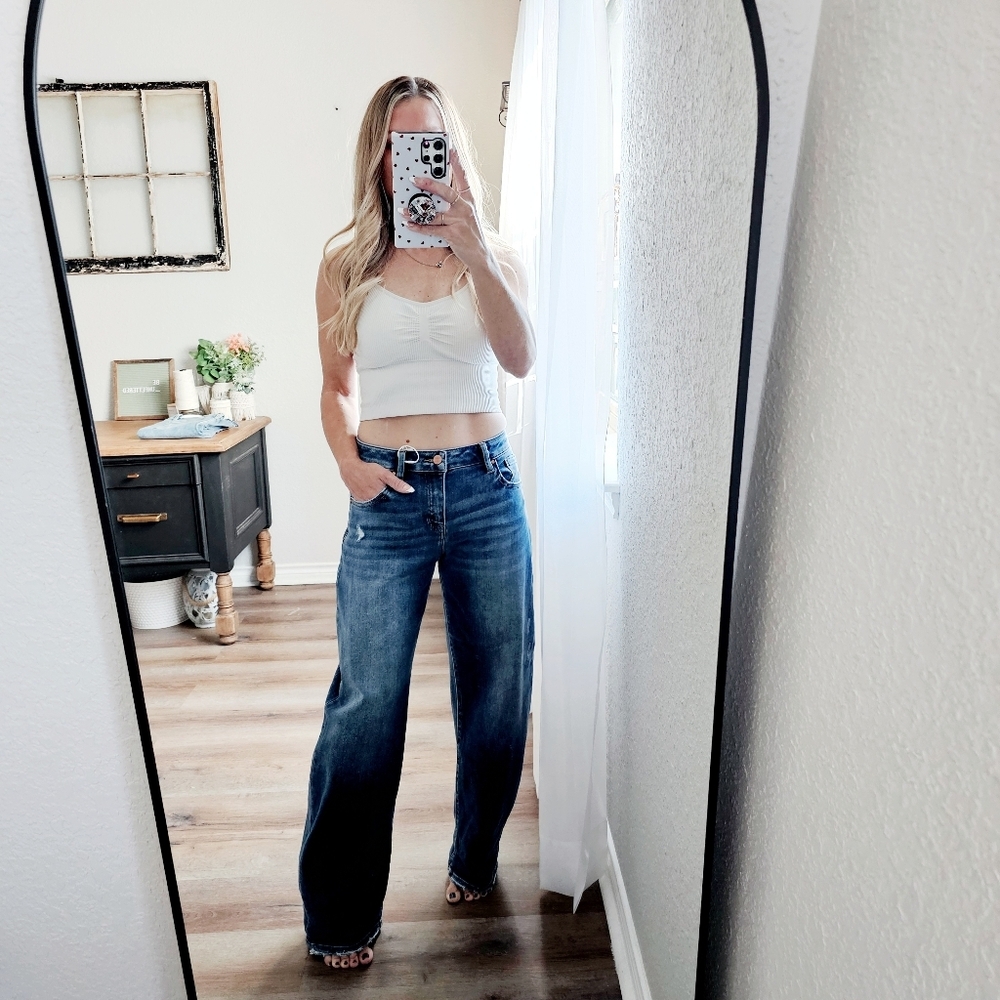 RISEN Mid Rise Dark Wash Barrel Jeans Double Roll Cuffed Full Length Various NEW - Picture 7 of 15